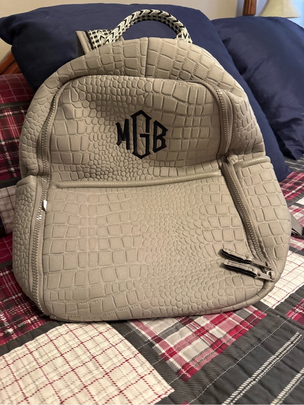 Monogrammed Gray Croc-Embossed Men's Backpack